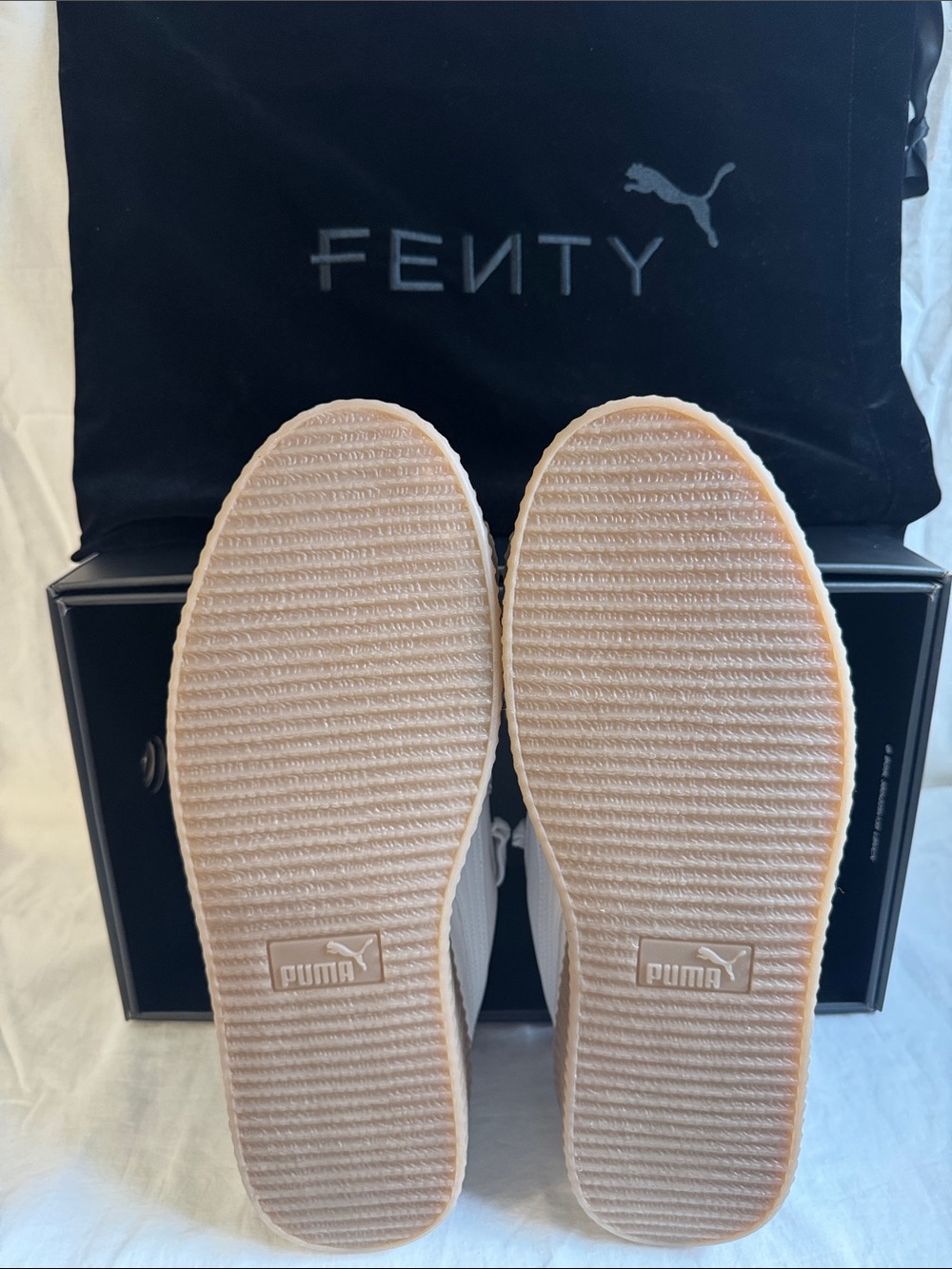Fenty X Puma Men’s White Leather Low-Top Sneakers with Gum Platform Sole - Picture 3 of 6